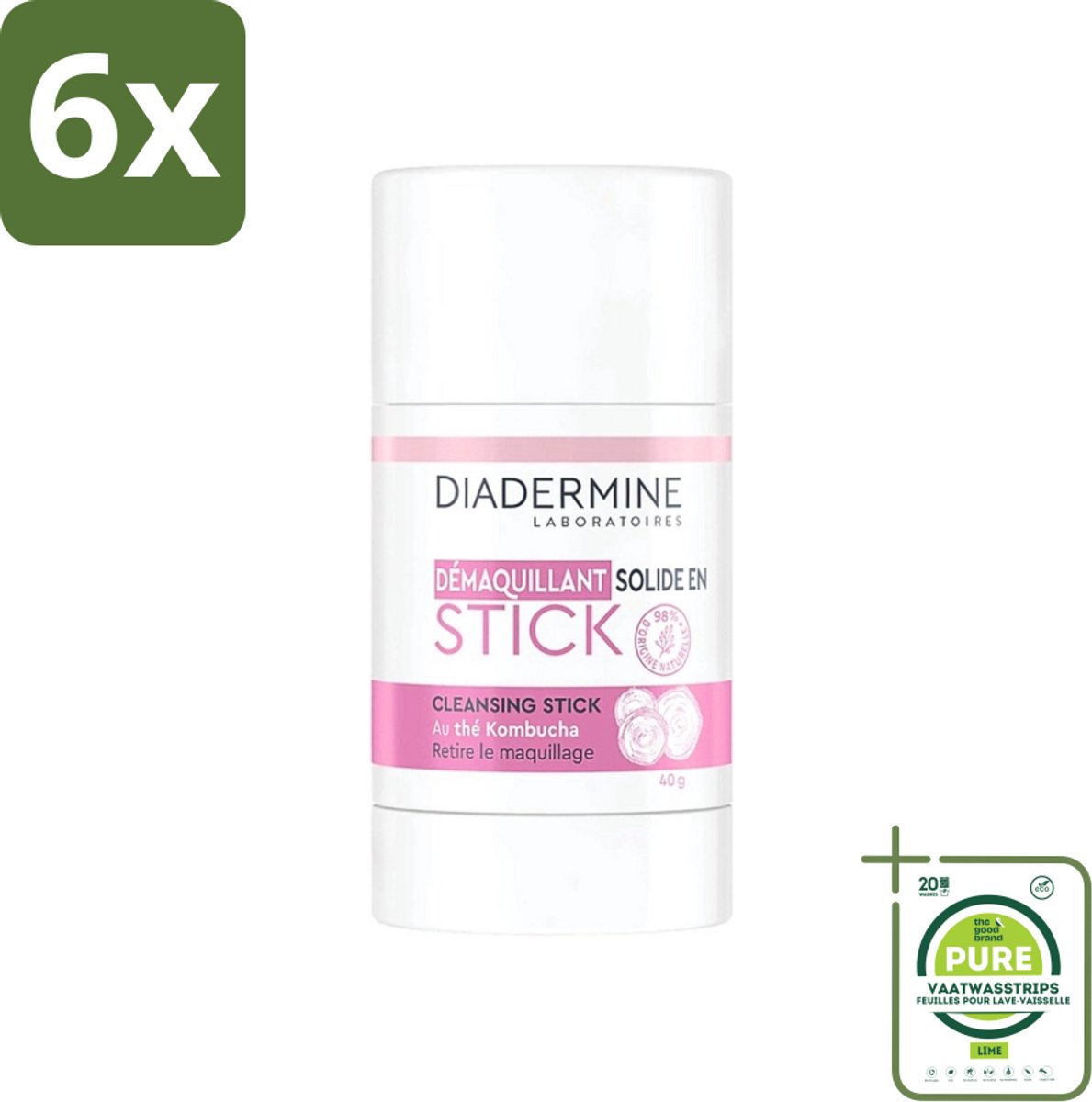 Diadermine - Essential Care - Cleansing Stick - Kombucha - 40g - Voordeelverpakking - 6 stuks - Huidreiniger - Reinigingstick