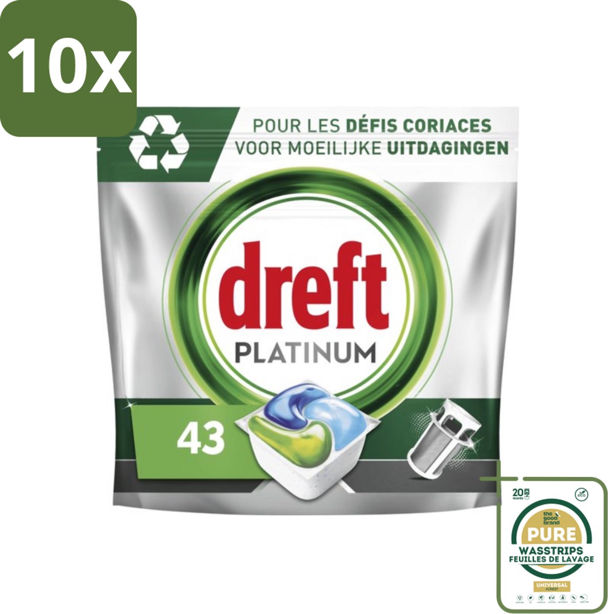 10 x Dreft Platinum - All In One - Vaatwascapsules - 43 Afwasbeurten - Grootverpakking - Vaatwasmiddel - Vaatwascapsules - Vaatwasser Reinigen - Vaatwasmiddel Capsule - Vaatwasmiddel 43 Wasbeurten