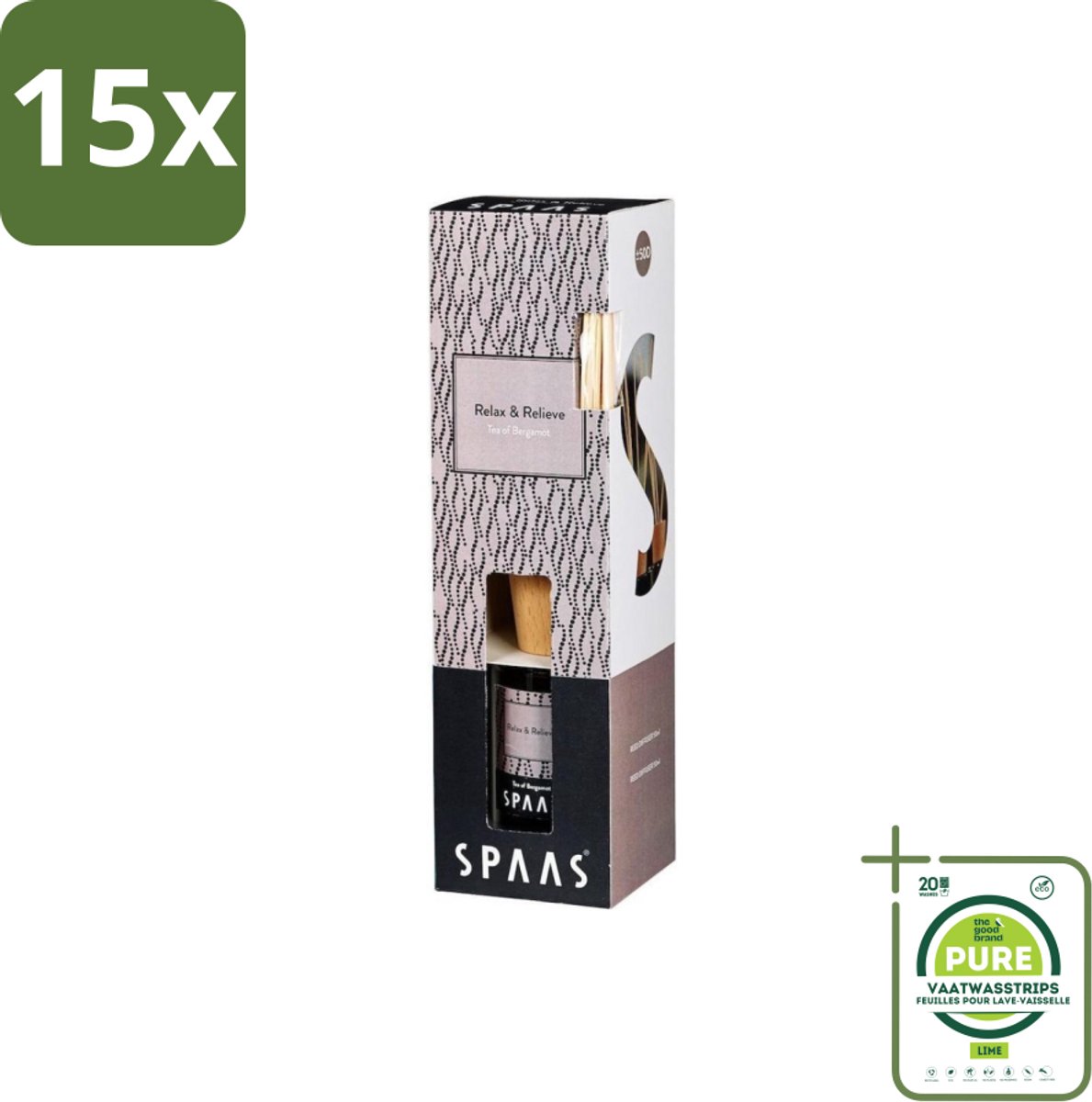 15 x Spaas - Geurstokjes - Relax & Relieve - Bergamotthee - 80 ml - Grootverpakking - Geurstokjes - Geurverspreider - Bergamotthee - Relax - Ontspannen