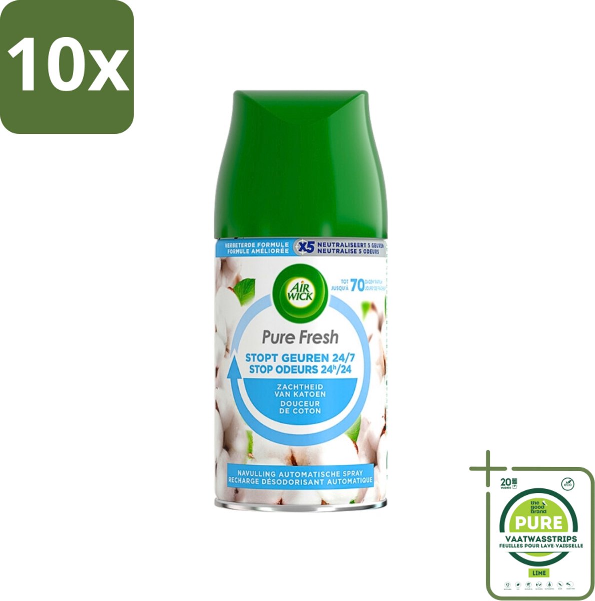 10 x Air Wick Freshmatic Pure Fresh Navulling Zachtheid van Katoen 250 ml - Grootverpakking - Luchtverfrisser - Air Wick - Freshmatic - Katoen Geur - Geurverspreider