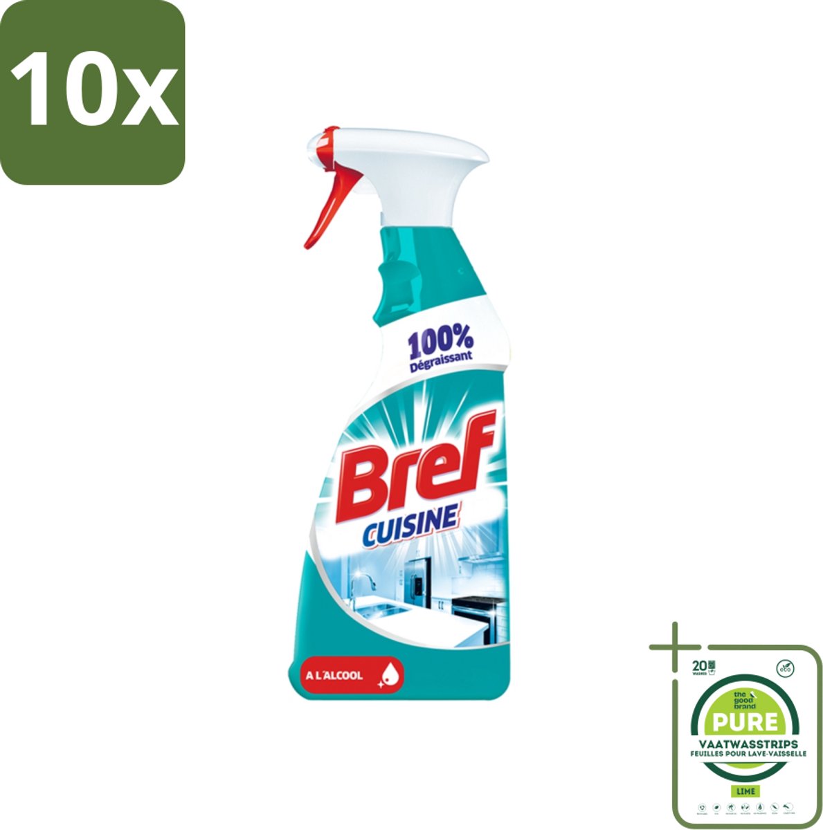 10 x Bref Keuken - Reinigingsspray - Ontvetter - Met Alcohol - 750 ml - Grootverpakking - Keukenreiniger - Ontvetter - Schoonmaakspray - Keukenonderhoud - Bref