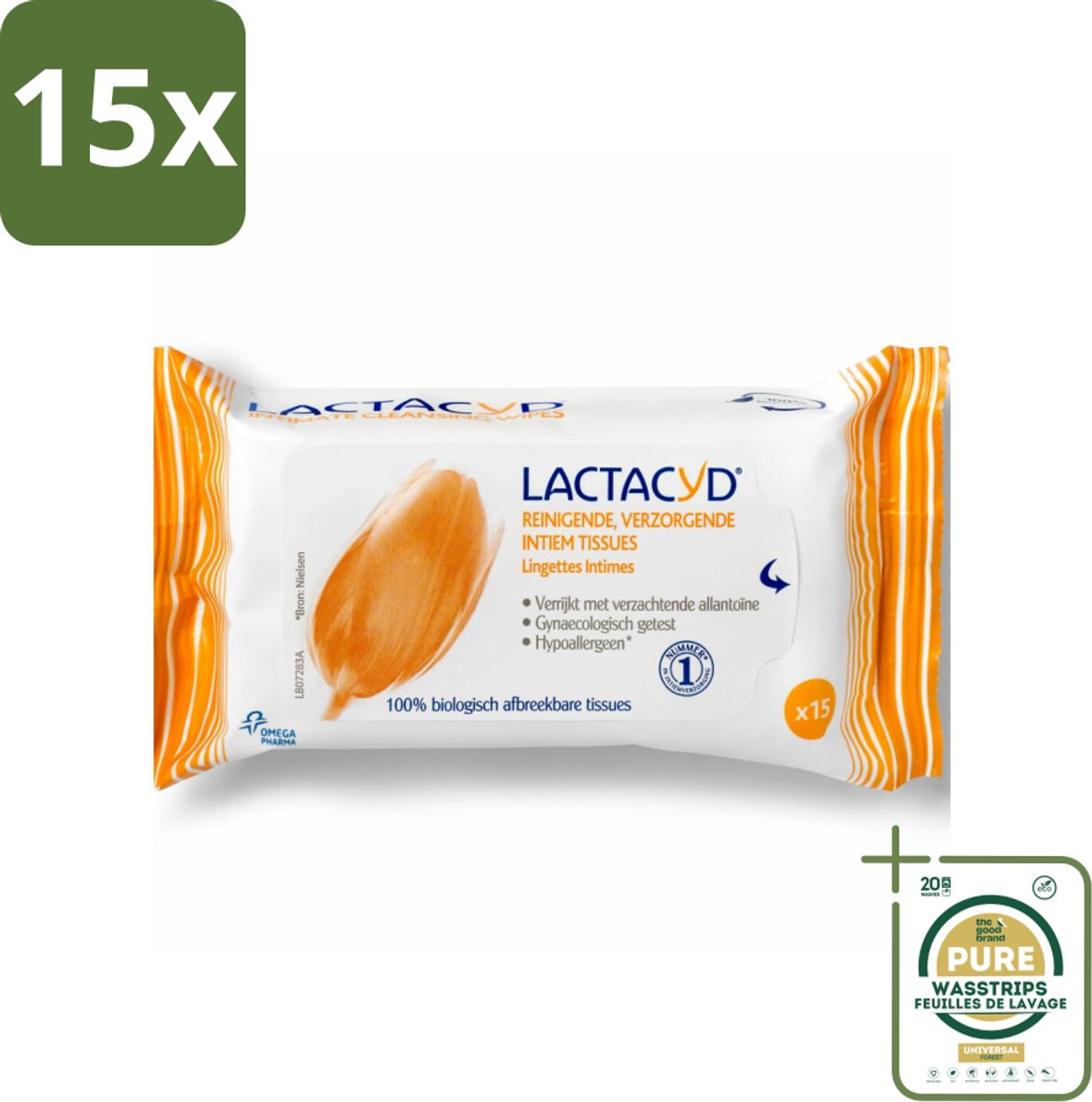 15 x Lactacyd Tissues Verzorgend 15 stuks per verpakking - Grootverpakking - Intieme Doekjes - Reiniging Intieme Zone - Biologisch Afbreekbaar - Allantoïne - Melkzuur