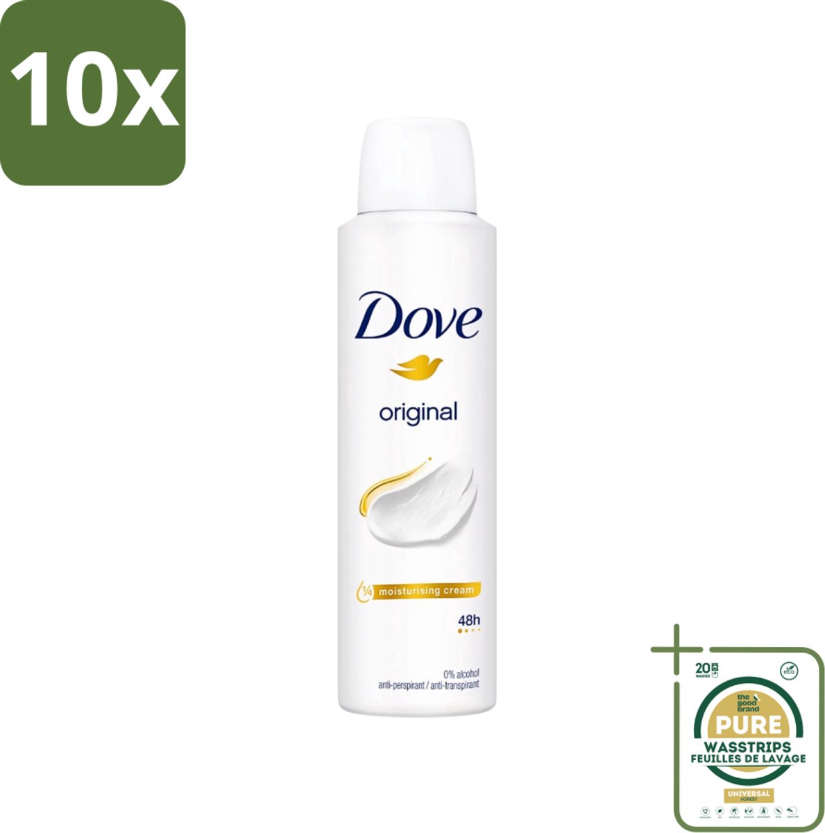 10 x Dove Original - Deospray - Anti-Transpirant - 150 ml - Grootverpakking - Douche - Deodorant - Oksels - Transpiratie - Geur