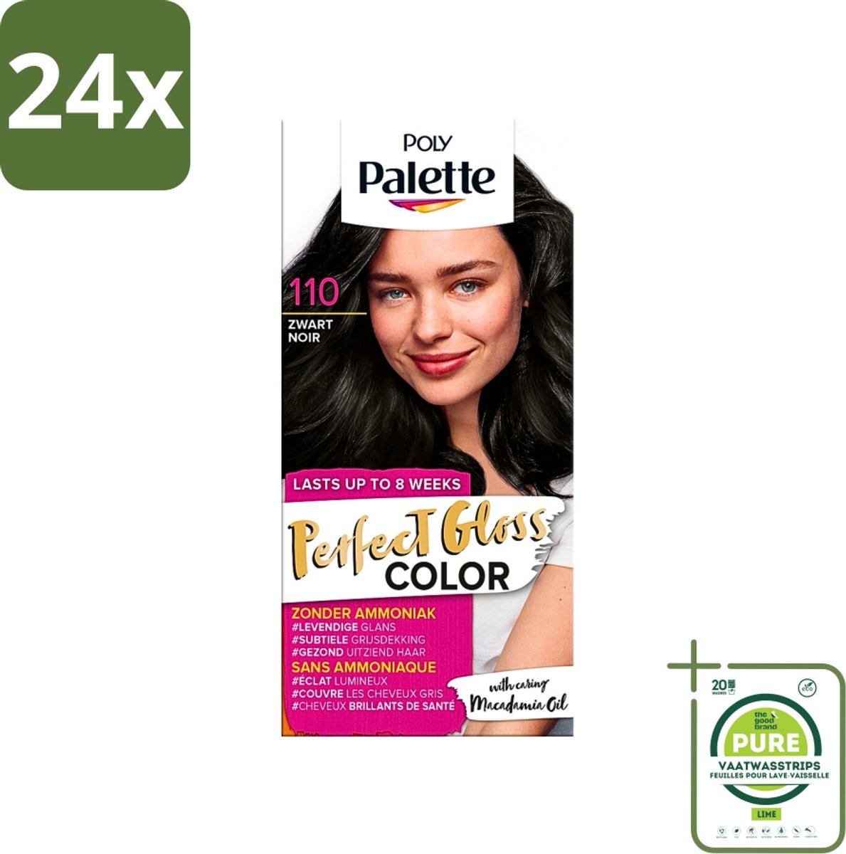 Poly Palette - Haarverf - Glossy Zwart 110 - 115ml - Voordeelverpakking - 24 stuks - Haarverf - Glanzende kleur