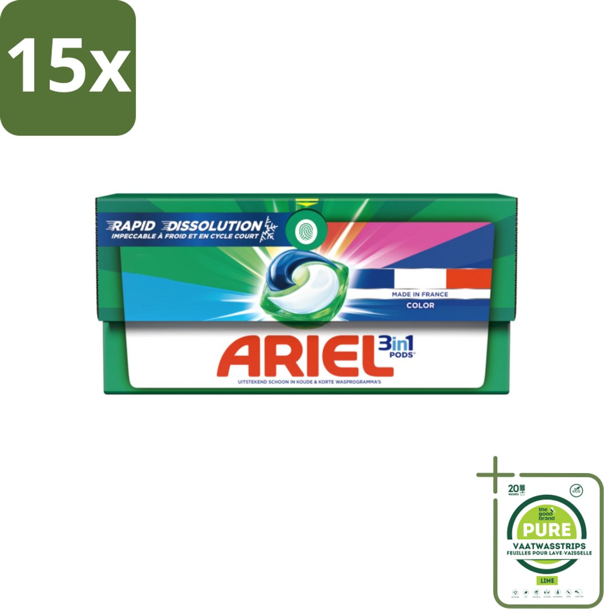 15 x Ariel Color - Wasmiddelcapsules - 3in1 Pods - Gekleurde Was - 19 Wasbeurten - Grootverpakking - Wasmiddel Capsules - Wascapsules - Ariel - Gekleurde Was - Vlekken Verwijderen