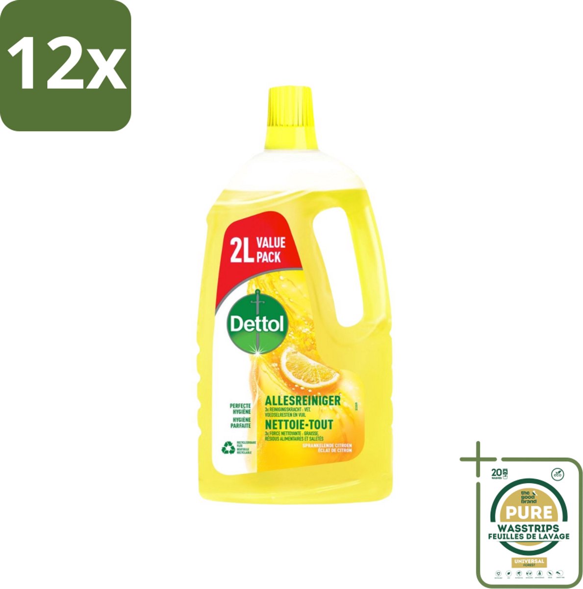 Dettol - Allesreiniger - Sprankelende Citroen - Perfecte Hygiëne - 2L - Voordeelverpakking - 12 stuks - Citroen - Hygiëne