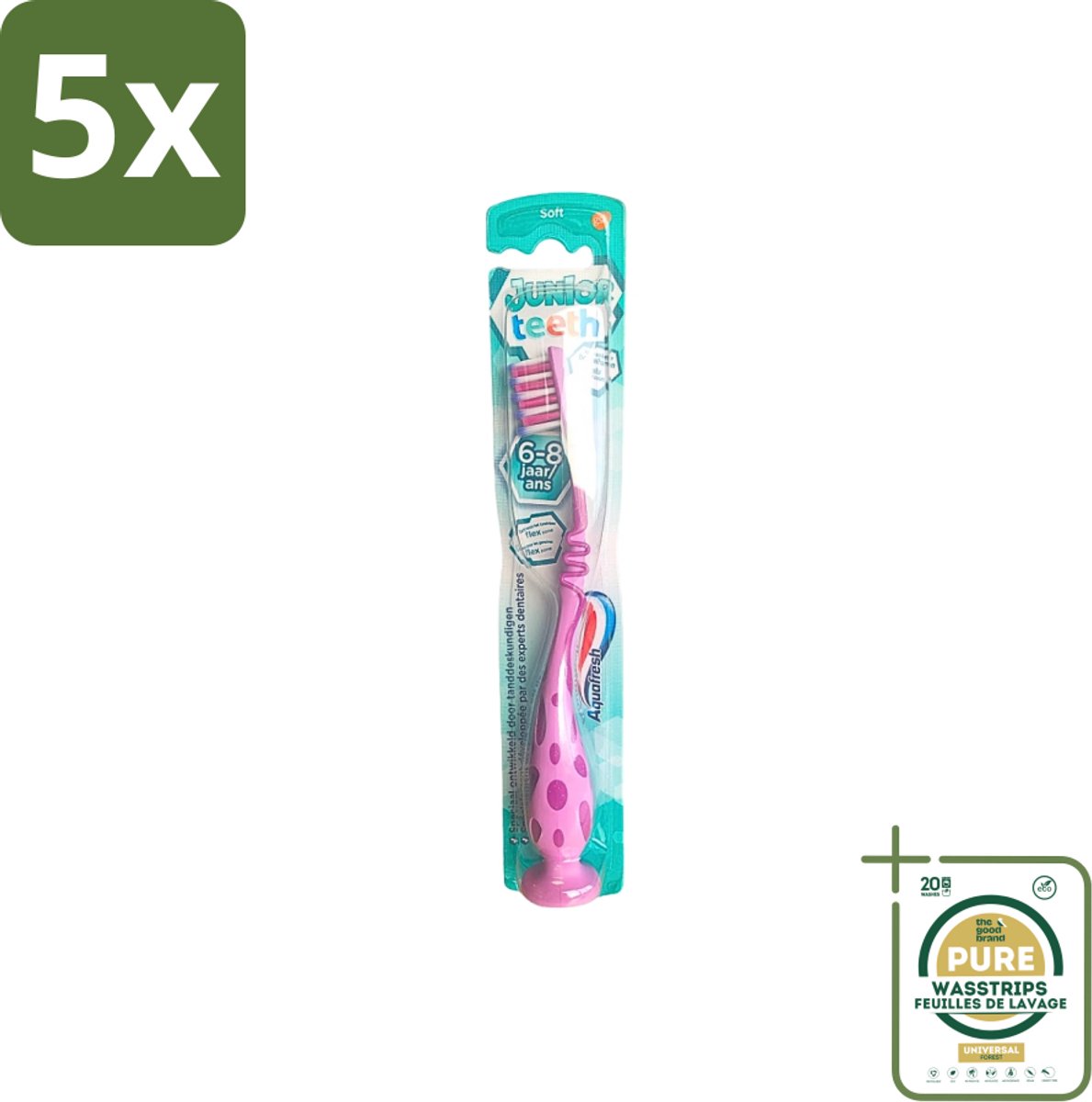 5 x Aquafresh - Junior Teeth Tandenborstel - 6-8 Jaar - Cool Ontwerp - 1 Stuk - Grootverpakking - Tandenborstel Voor Kinderen - Tandenpoetsen Voor Kinderen - Kindertandenborstel - Tandenborstel 6-8 Jaar - Tandenpoetsen Voor Jongeren