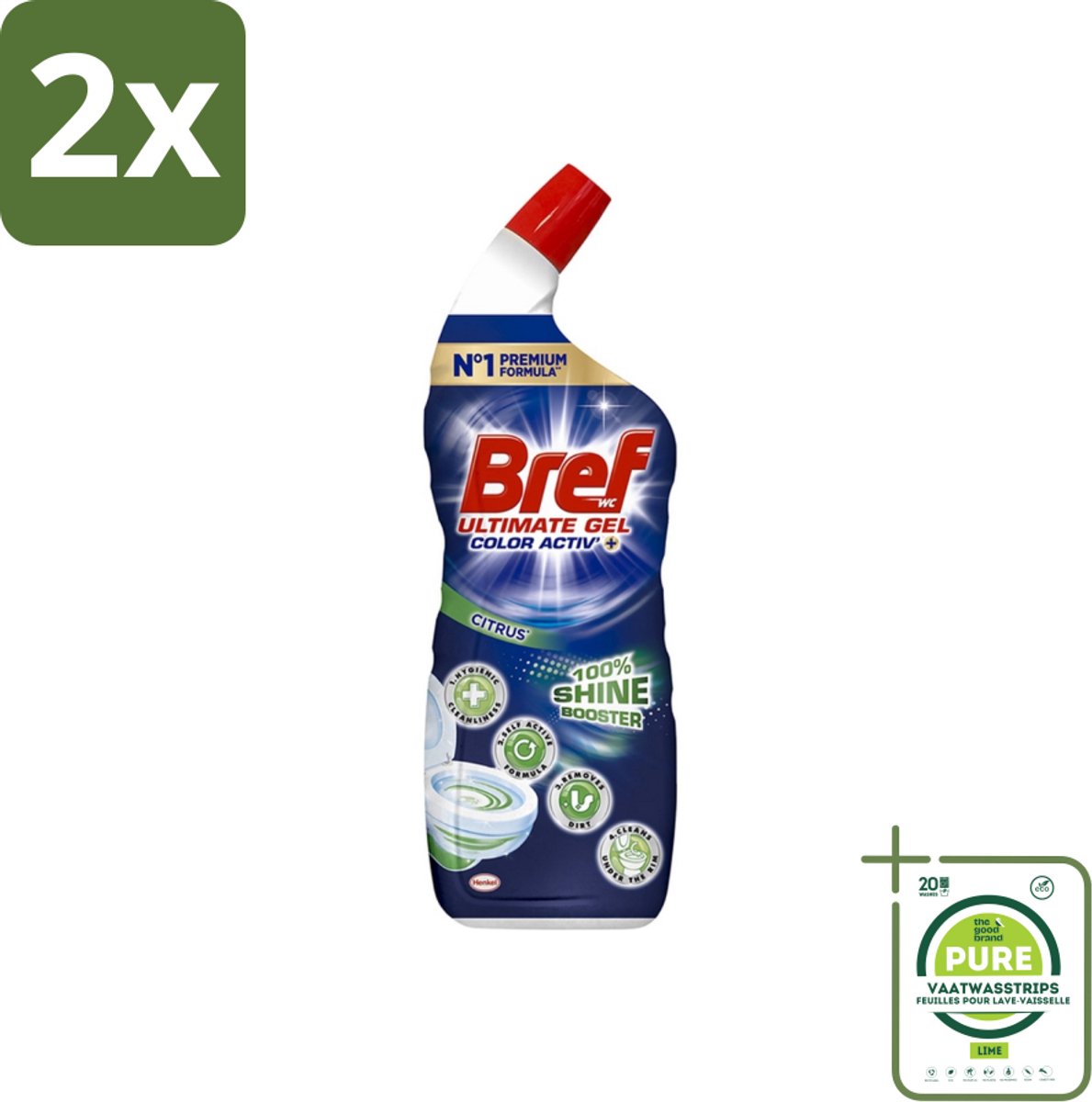 Bref WC - Ultimate Gel Color Activ+ - Toiletreiniger - Citrus - 700 ml - Voordeelverpakking - 2 stuks - Toilet schoonmaken - Toiletreiniger