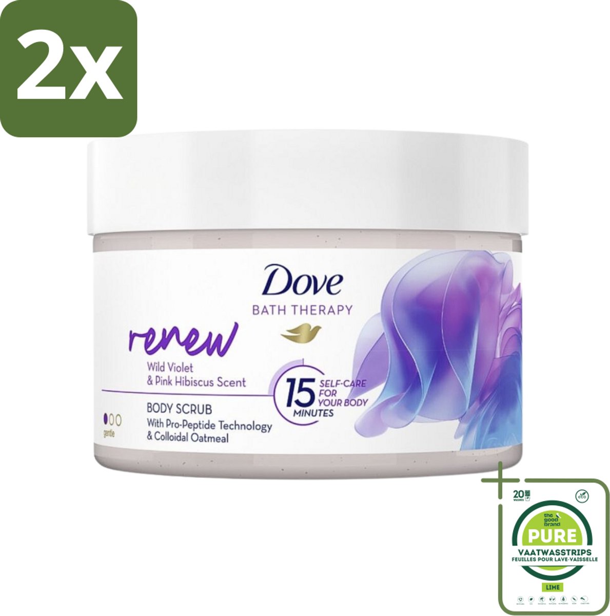 Dove Bath Therapy Renew - Bodyscrub - Wilde Viooltjes & Roze Hibiscus - 295 ml - Voordeelverpakking - 2 stuks - Huidverzorging - Bodyscrub