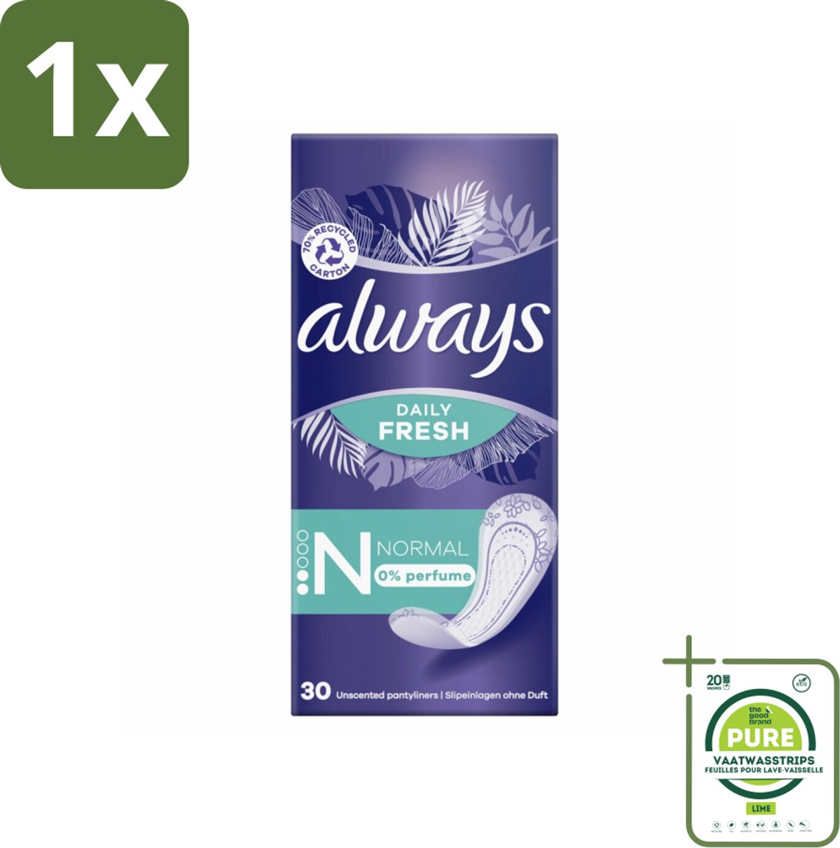 1 x Always Daily Fresh - Inlegkruisjes - Normaal - Ongeparfumeerd - 30 Inlegkruisjes - Inlegkruisjes - Always - Inlegkruisjes Normaal - Maandverband - Hygiëne