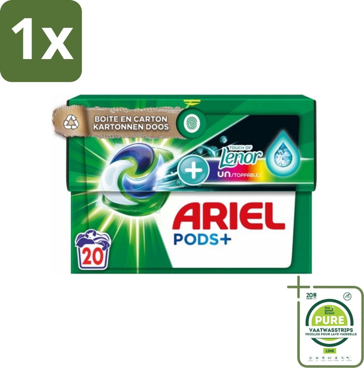 1 x Ariel Original - Touch of Lenor Unstoppables - Wasmiddelcapsules - Pods+ - Gekleurde Was - 20 Wasbeurten - Ariel Pods+ - Wasmiddelcapsules - Wascapsules - Gekleurde Was - Langdurige Geur