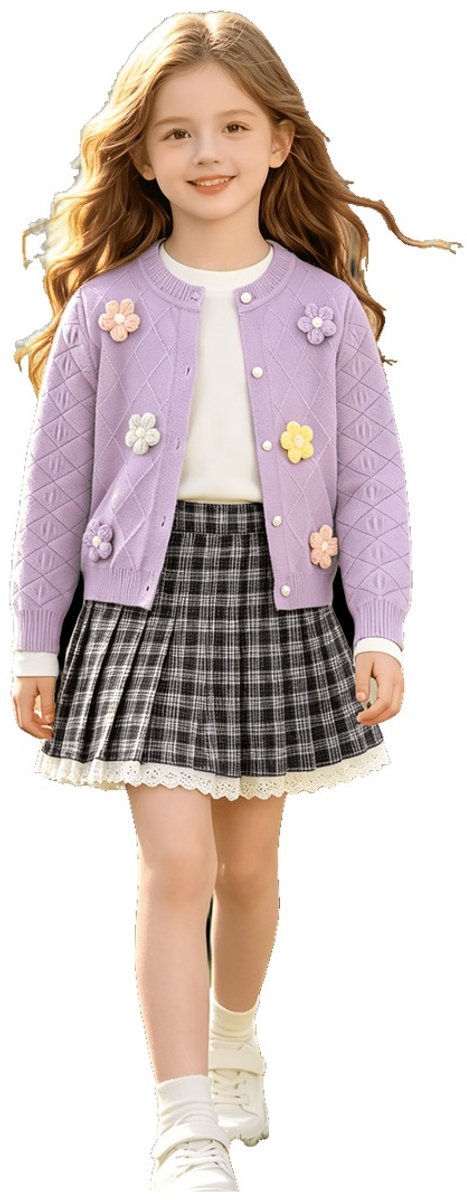 Currero Cardigan Meisjes Vest Meisje Met Knopen Kinderen Warm Gebreid Vest Long 3-4 Jaar Paars