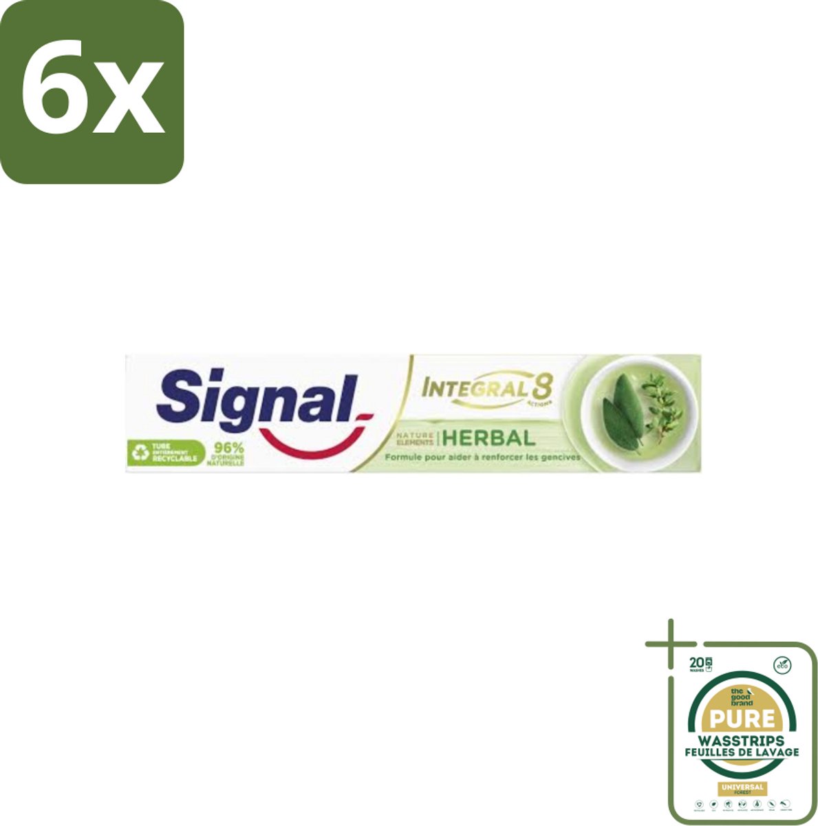 Signal - Integral & Actions - Tandpasta - Natuurlijke Kruiden - Gerecyclede Verpakking - 75 ml - Voordeelverpakking - 6 stuks - Fluoride - Mondverzorging