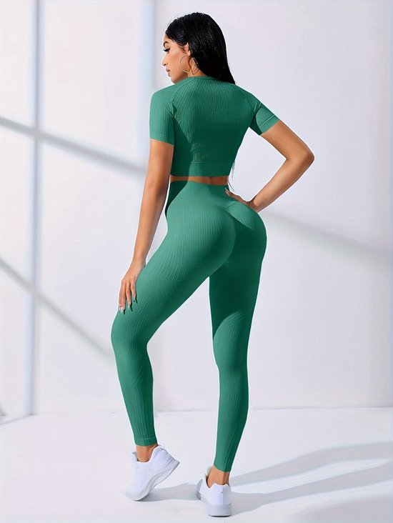 Currero Pilates Pak Dames - Yoga - Buttshaper - Gym - Fitness - Butt Lift - Bil Vergrotend - Heup Liftend - Yogakleding - Donkergroen XL — afbeelding 5