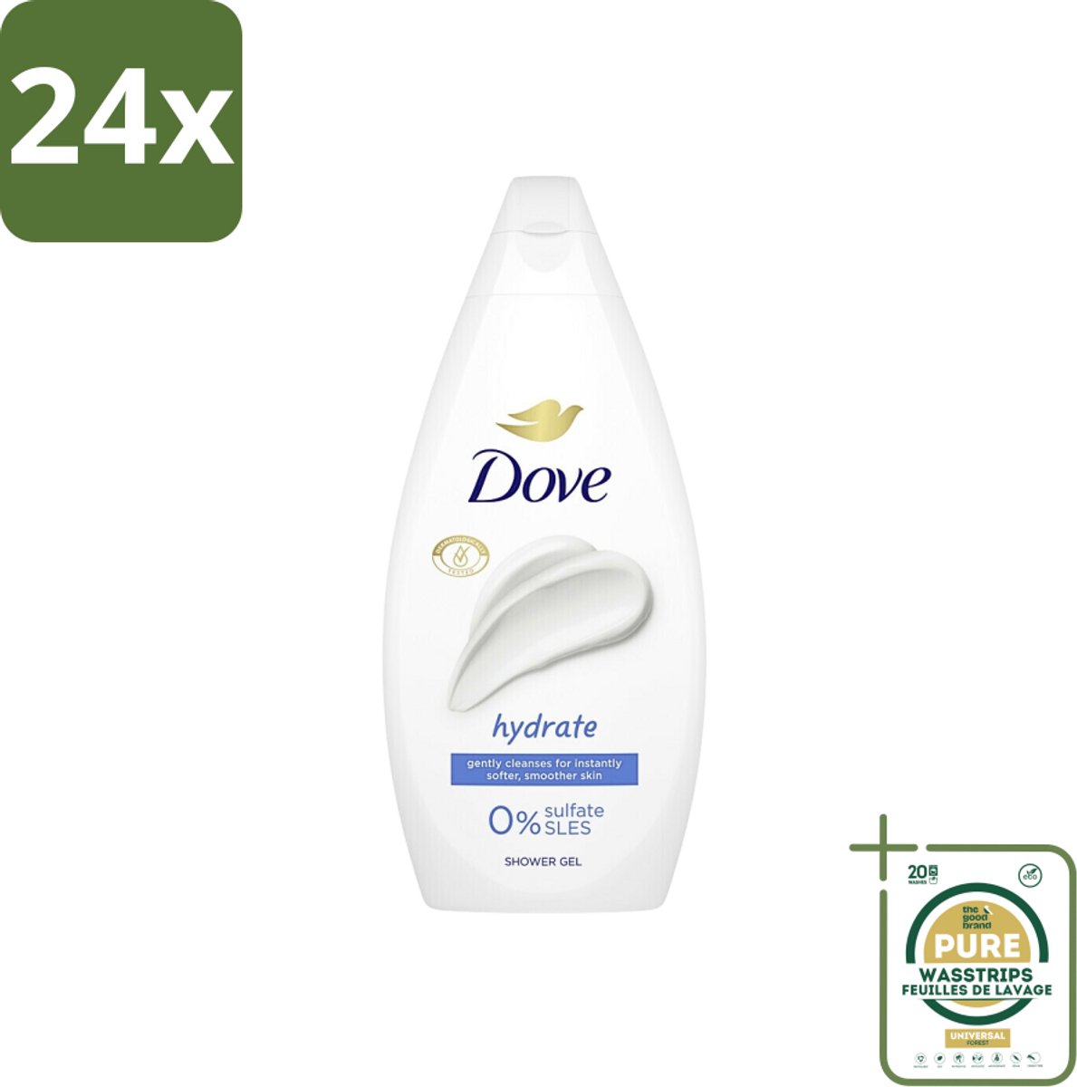 Dove Hydrate - Douchegel - Sulfaatvrij - 250 ml - Voordeelverpakking - 24 stuks - Dove - Sulfaatvrij