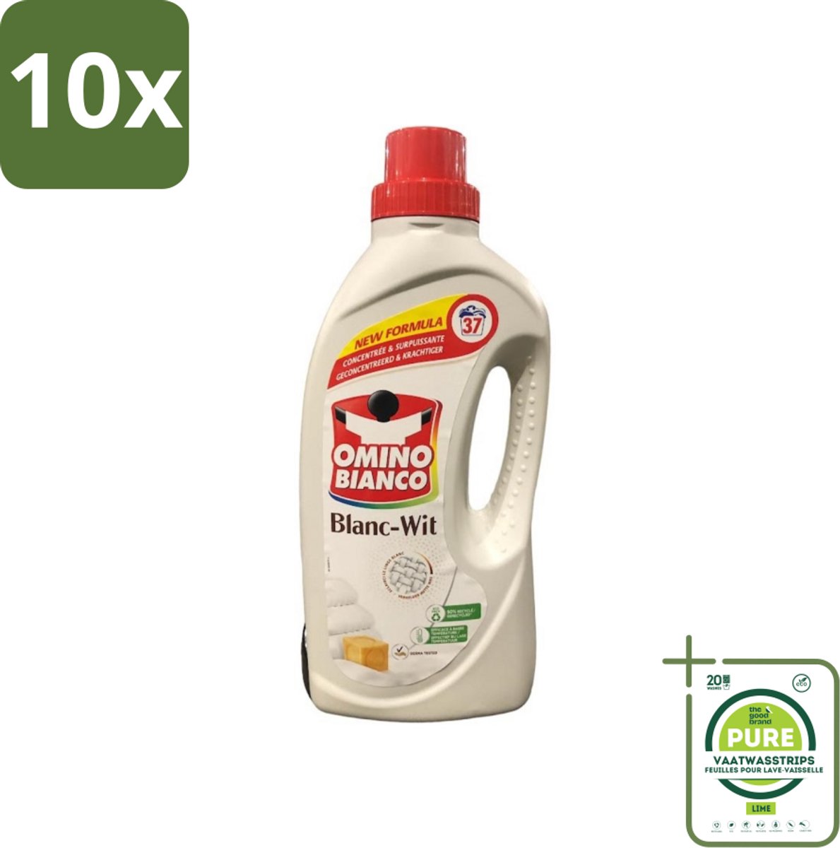 10 x Omino Bianco - Wasmiddel - Geconcentreerd & Krachtig - Witte Was - 37 Wasbeurten - Grootverpakking - Witte Was - Wasmiddel - Vlekken Verwijderen - Waskracht - Geconcentreerd