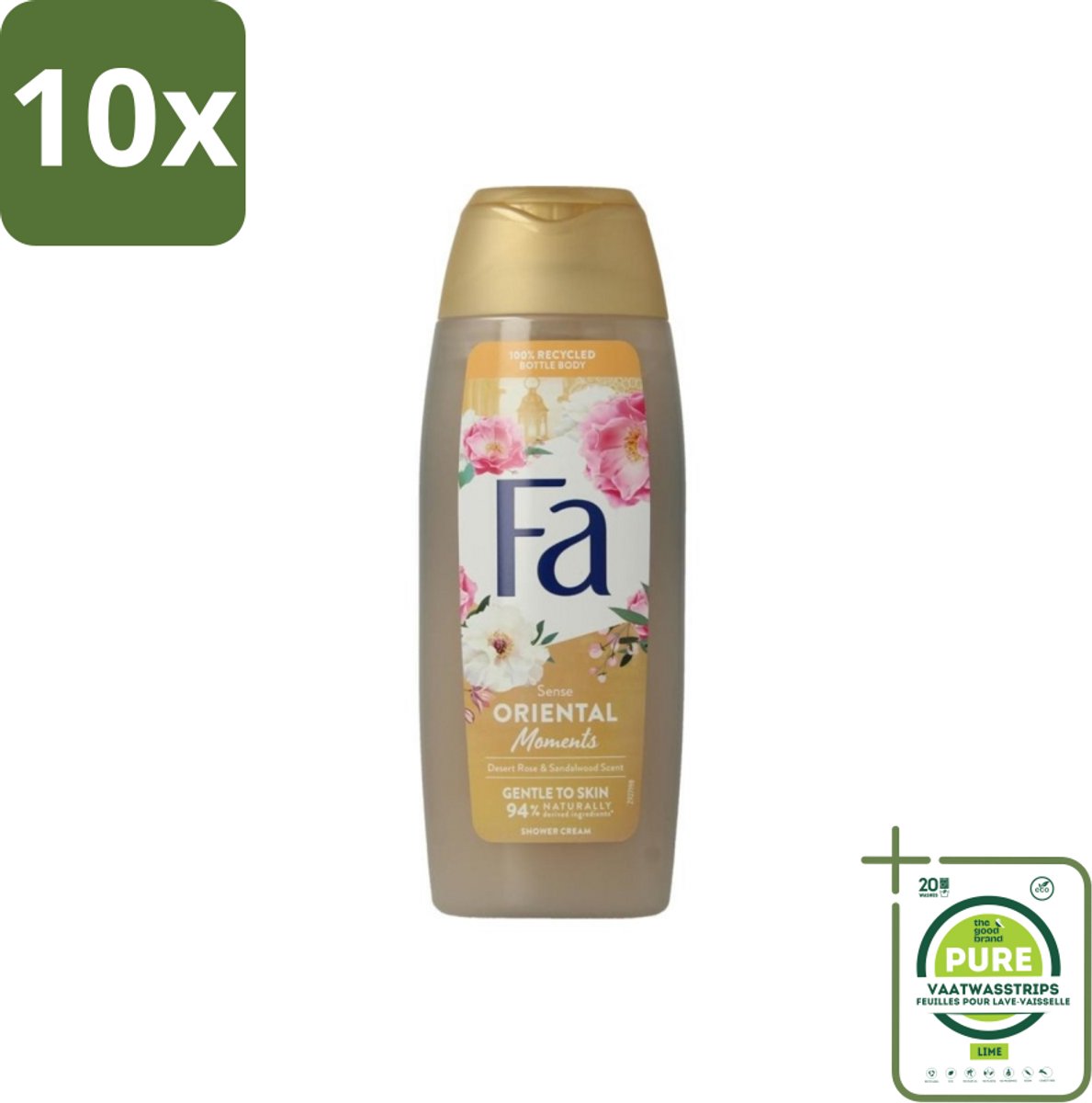 10 x Fa - Oriental Moments - Douchecrème - Woestijnroos & Sandelhout - 250 ml - Grootverpakking - Douchecrème - Sandelhout - Woestijnroos - Oriental - Fa