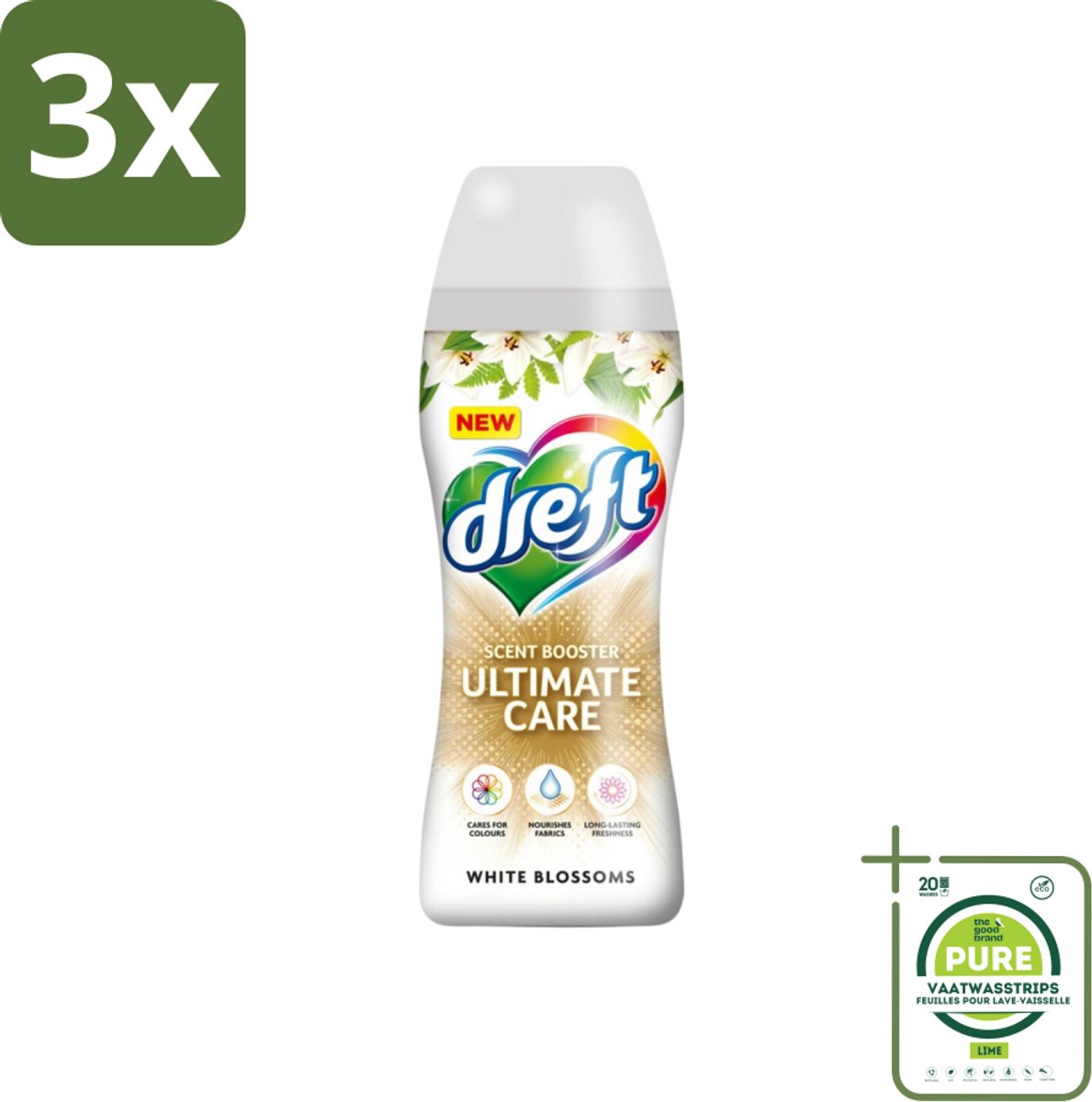 3 x Dreft - Ultimate Care - Wasverzachter - Geurbooster - Gekleurde Was - Witte Bloem - 15 Wasbeurten - Grootverpakking - Wasverzachter - Geur - Wasmiddel - Kleurbescherming - Wasverzorging