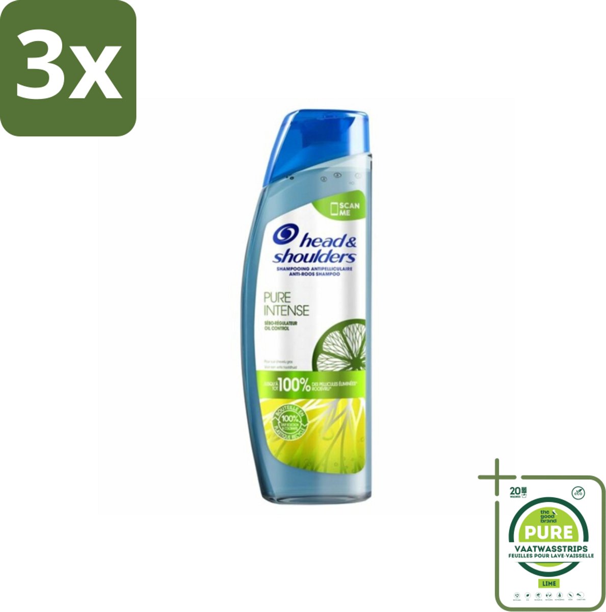 3 x Head & Shoulders - Anti-Roos Shampoo - Pure Intense - Oil Control - 250 ml - Grootverpakking - Anti-Roos Shampoo - Vette Hoofdhuid - Rozenolie - Haarverzorging - Schoon Haar