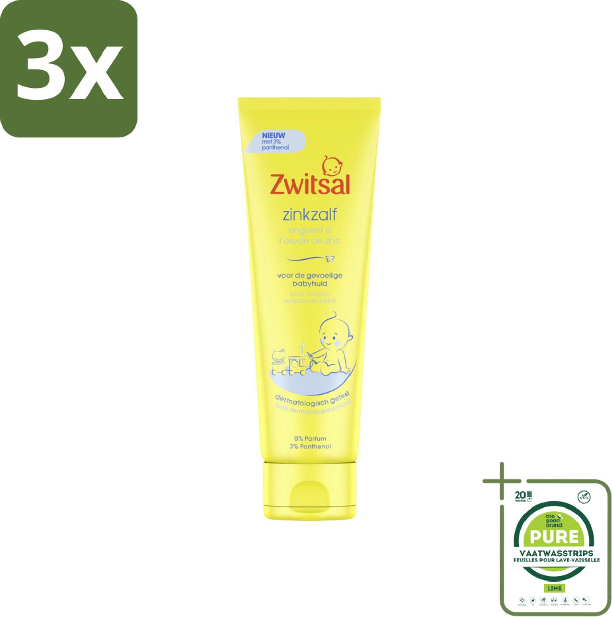 3 x Zwitsal 0% Parfum - Babyverzorging - Zinkzalf - Voor de Gevoelige Babyhuid - 100 ml - Grootverpakking - Babyhuid - Luieruitslag - Zinkzalf - Babyverzorging - Gevoelige Huid