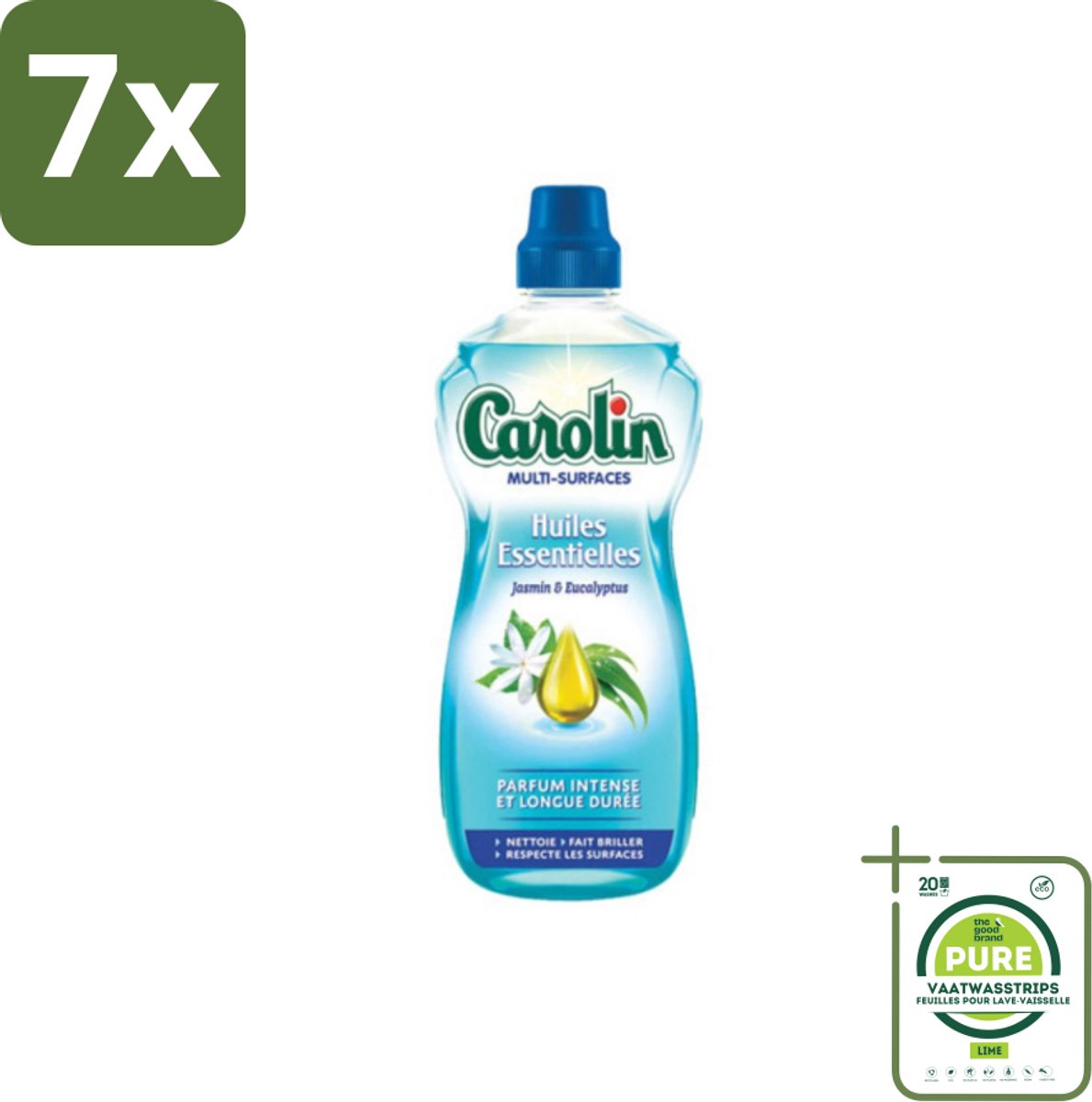 7 x Carolin - Allesreiniger - Essentiële Oliën van Jasmijn en Eucalyptus - 1 L - Grootverpakking - Allesreiniger - Schoonmaakmiddel - Jasmijn - Eucalyptus - Geur