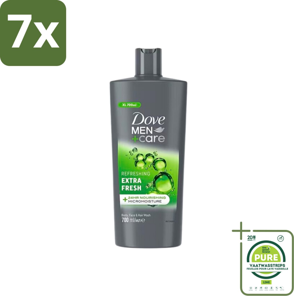 7 x Dove Men+Care - Extra Fresh - Douchegel 3-in-1 - Verzorgend - 700 ml - Grootverpakking - Douchegel - Mannen - Verzorging - Hydratatie - Verfrissend