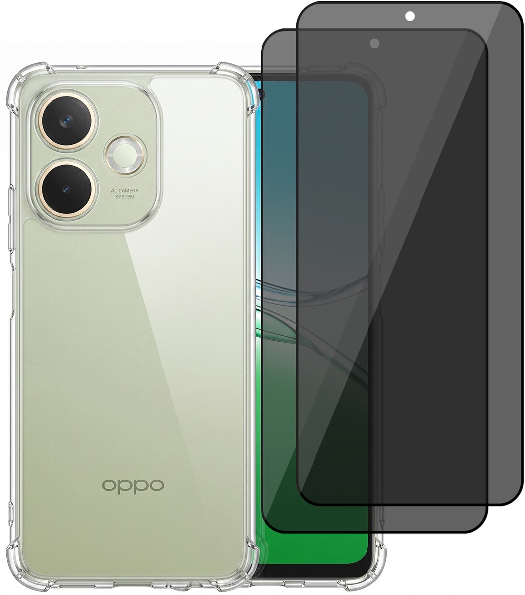 Hoesje geschikt voor Oppo A5 Pro 5G / 4G – CrystalClear Back Cover – Schokbestendig – 2 Stuks Privacy Screenprotector Full Cover