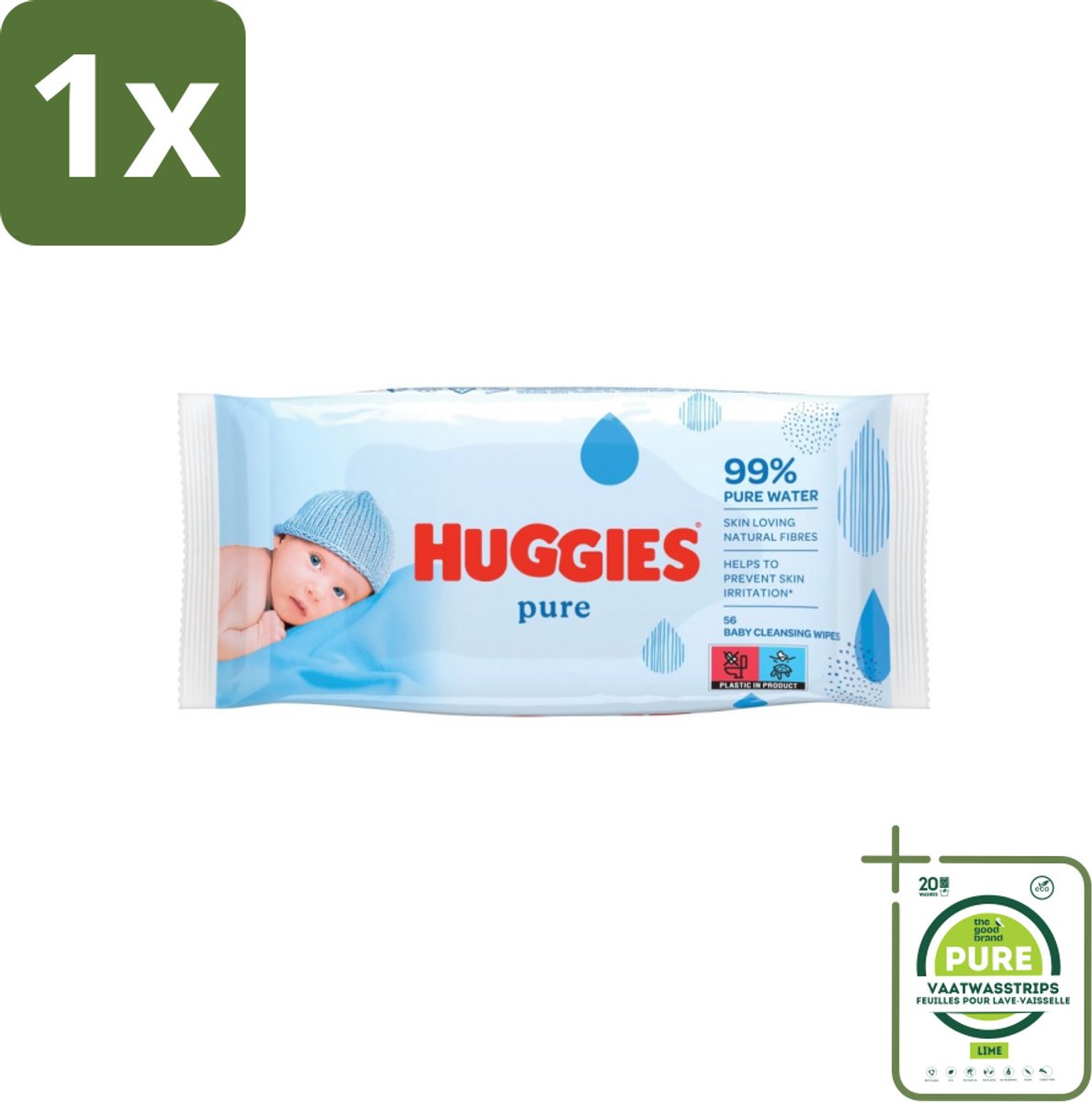 1 x Huggies - Billendoekjes - Pure - Tegen Huidirritaties - 56 Babydoekjes - Babydoekjes - Billendoekjes - Zachte Babydoekjes - Hypoallergene Babydoekjes - Babyhuid