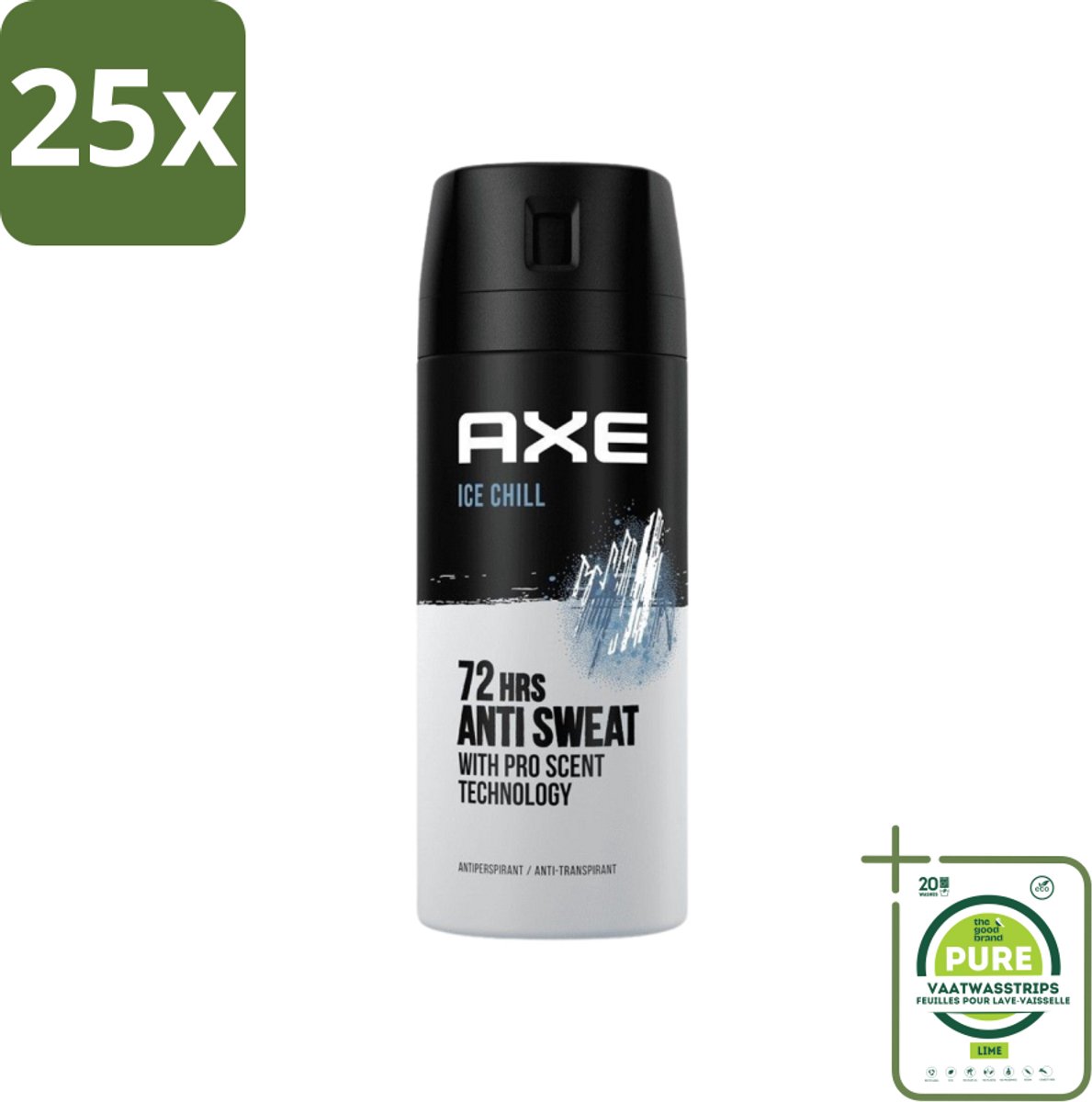 25 x Axe - Deodorant Spray - 72hrs Anti Sweat - Ice Chill - 150 ml - Grootverpakking - Deodorant - Anti-transpirant - Axe - Ice Chill - 72 Uur