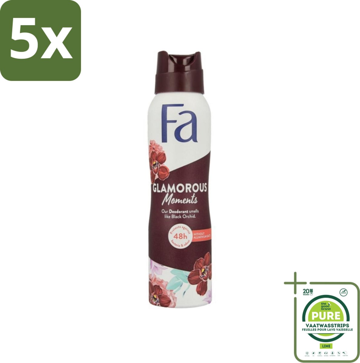 5 x Fa - Glamorous Moments - Deodorant Spray - Zwarte Orchidee - 150 ml - Grootverpakking - Deodorant - Zwarte Orchidee - Vegan Deodorant - Langdurige Bescherming - Fa Glamorous Moments
