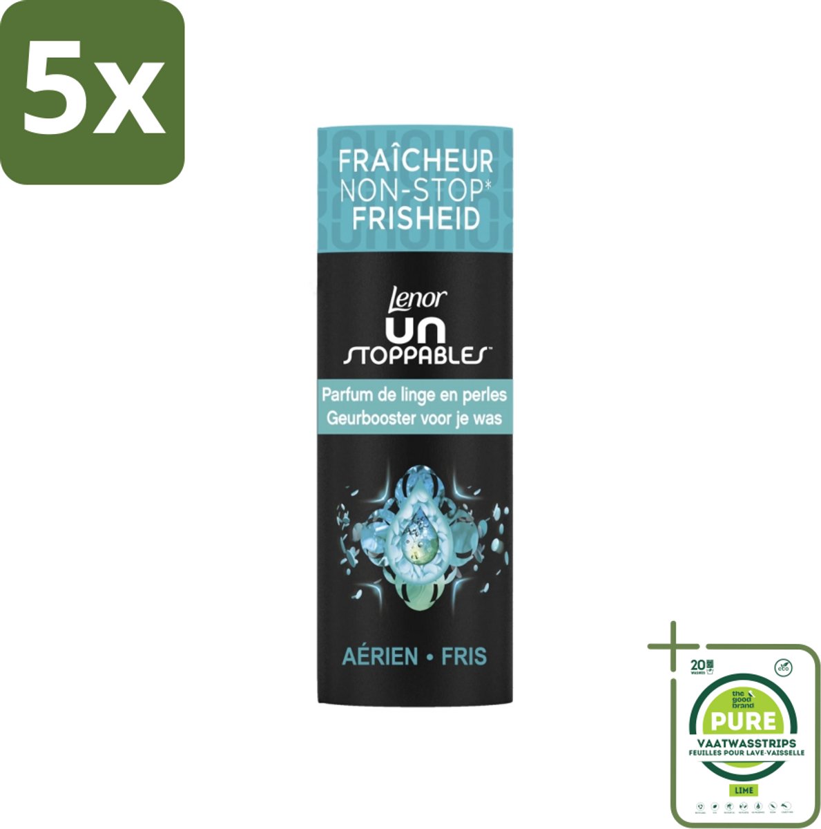 5 x Lenor Unstoppables - Geurbooster - Fris - 13 Wasbeurten - Grootverpakking - Lenor Unstoppables - Geurbooster - Wasverfrissers - Langdurige Geur - Frisse Geur