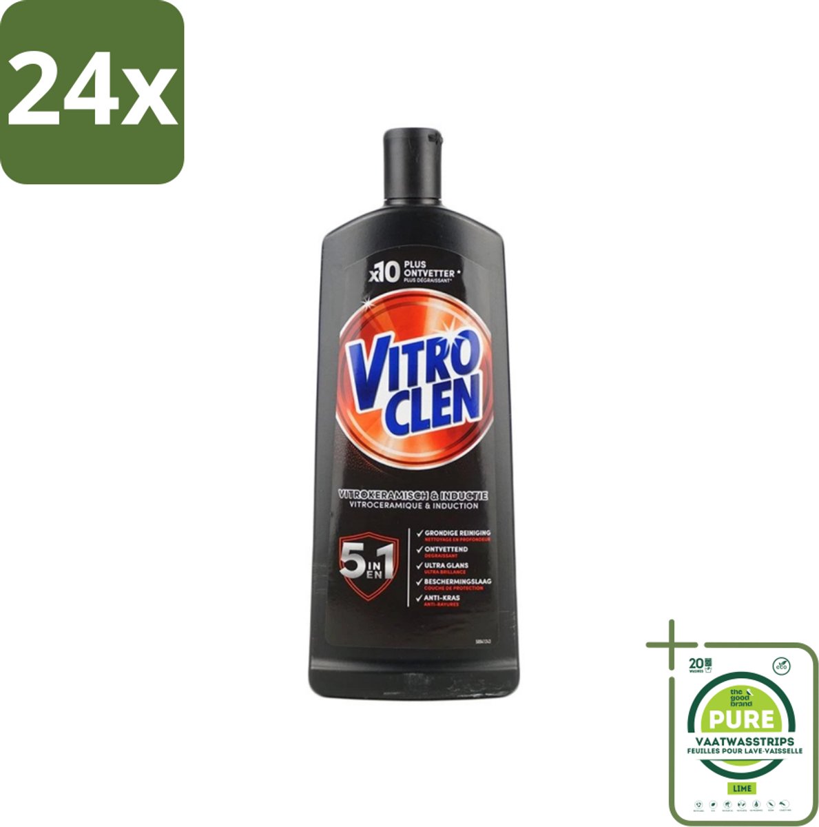 Vitroclen - Kookplaatreiniger - Keramisch & Inductie - 5 in 1 - 500 ml - Voordeelverpakking - 24 stuks - Kookplaat reiniger - Keramische kookplaat schoonmaken