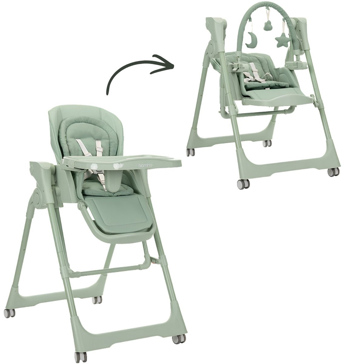 Lorelli Nomino Green 2-in-1 Kinderstoel / Elektrische Babyschommel