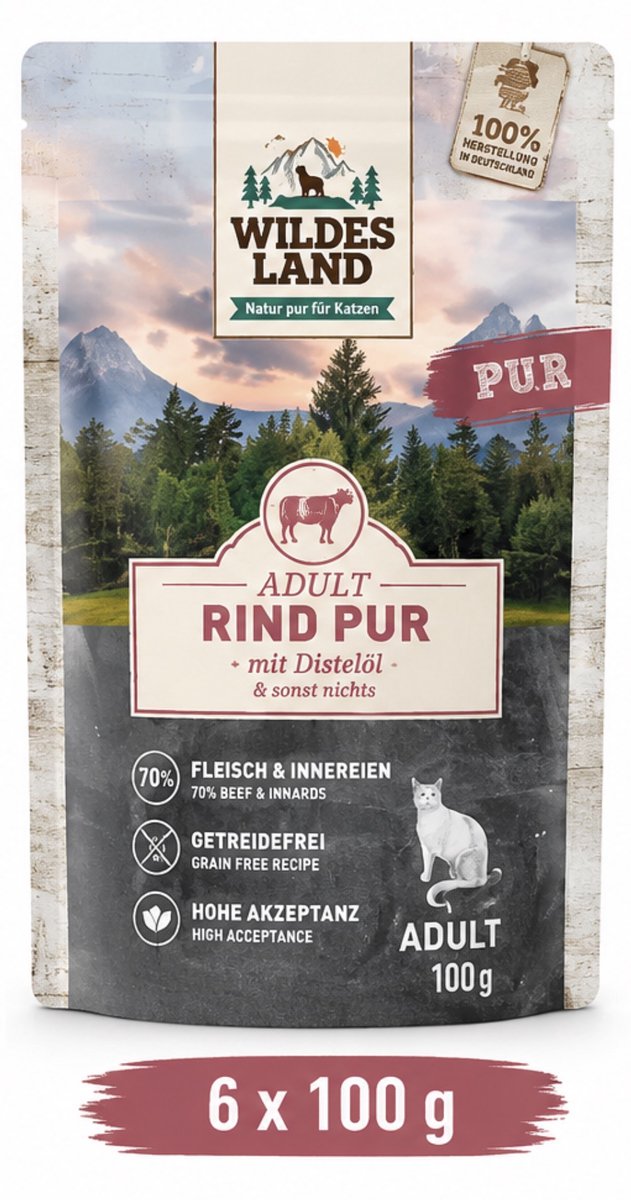 Wildes Land Wildes Land Cat Pouch PUR Adult Rund met Distelolie - 6 x 100 g