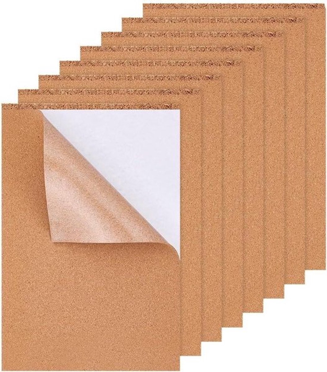 Kurkplaten - Isolatie - Zelfklevend - Rechthoekig - Vloeren - Muren - Doe-het-zelf - 8 stuks A4 zelfklevende kurk, 21 x 30 cm, rechthoekige isolatie kurkplaten voor vloeren, muren, doe-het-zelven, stansen, knutselprojecten, 2 mm dik.