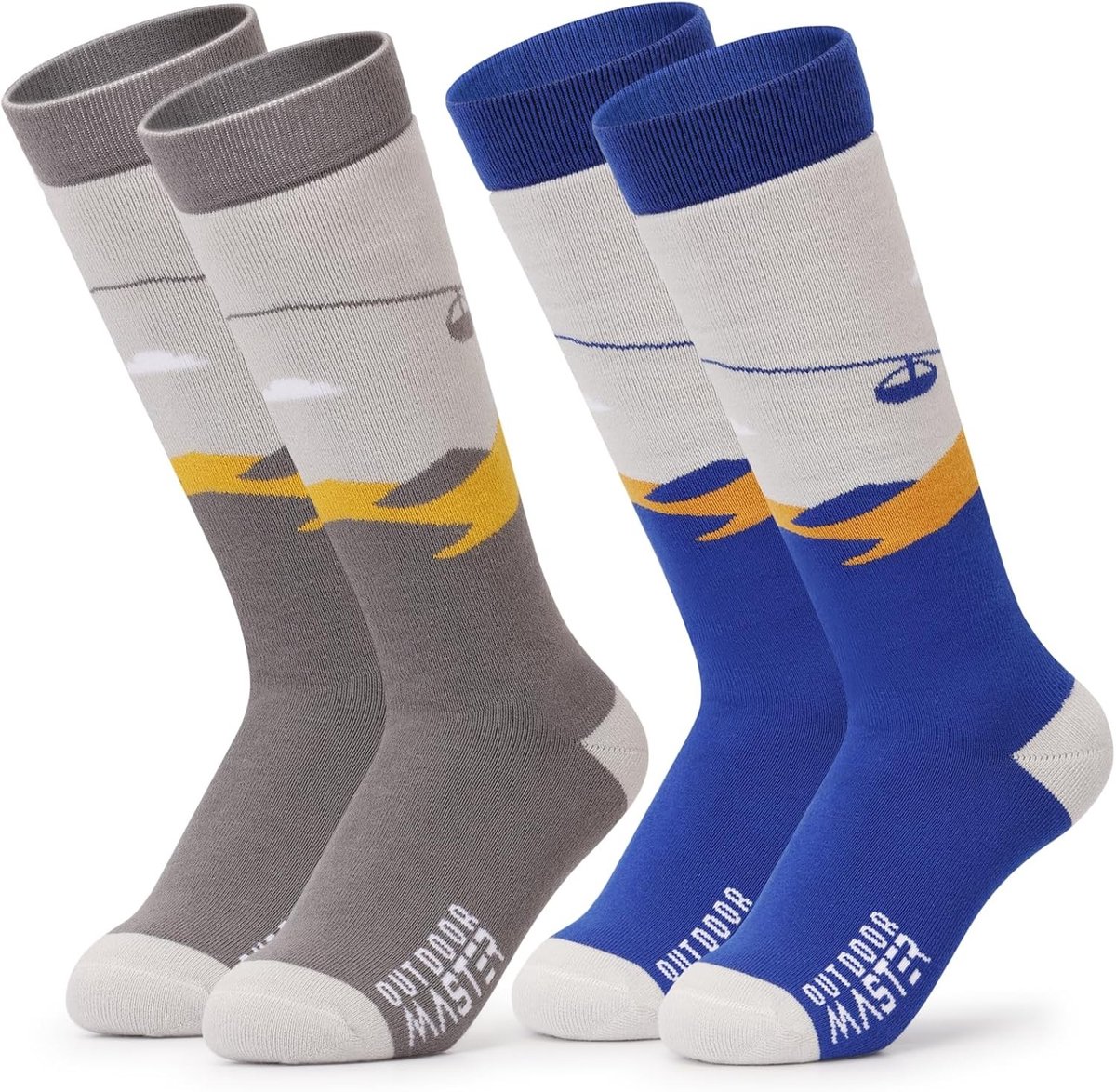 Verwarmde sokken - Grijs Blauw Geel - Maat 30 - Ademend Wintersport Kindersokken met Antislip Boord - Uniseks