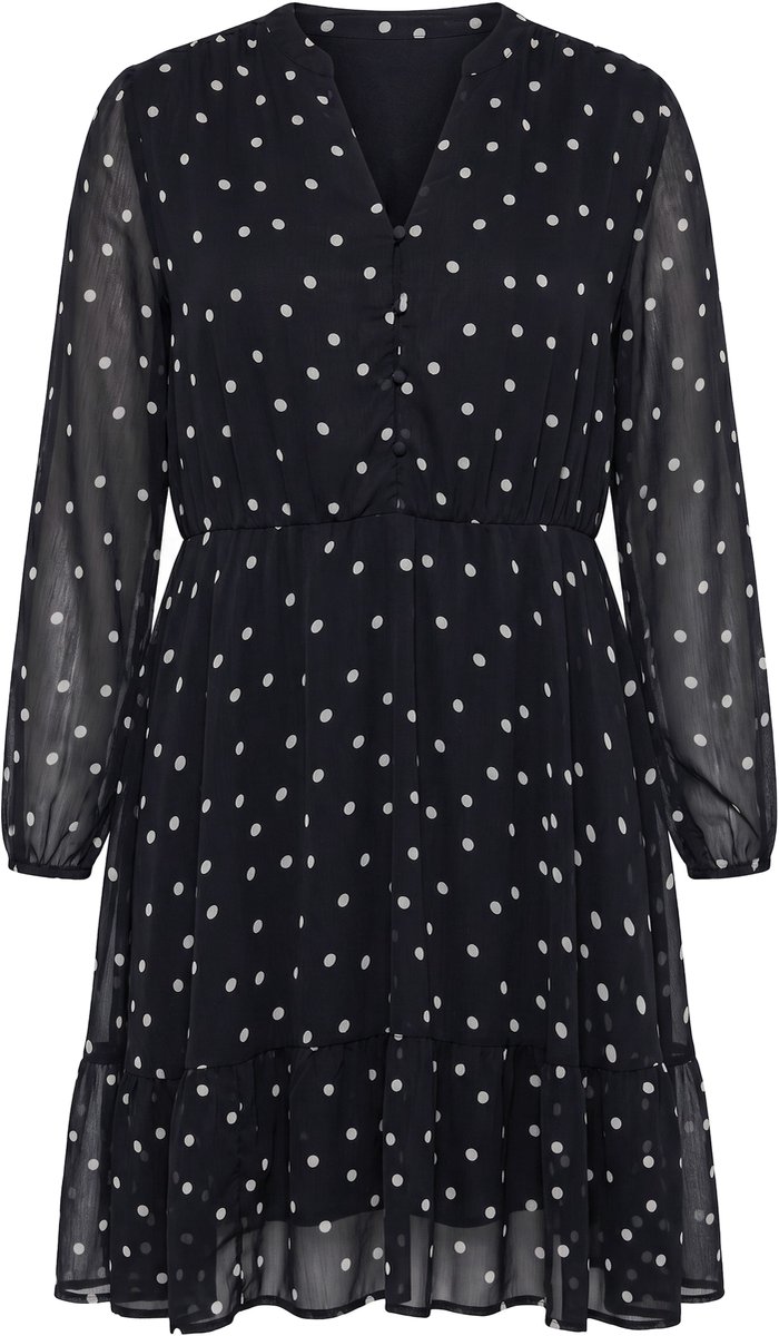 Studio Untold - Dames - Jurk chiffon met stippen ondoorzichtige onderjurk - Zwart - Maat 54+