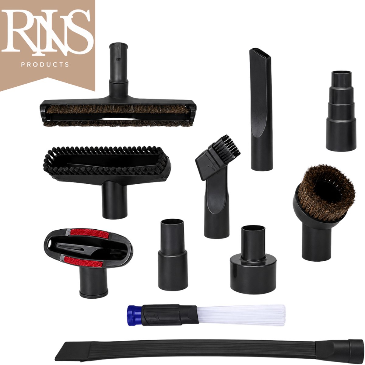 11-delig Universele Stofzuiger Hulpstukken Set - Ø32 & Ø35 mm - Inclusief Koppelstuk - Geschikt voor Miele - Philips - AEG - Karcher - Bosch - Numatic - Nilfisk - Meubelborstel - Spleetzuigmond - Stofzuigermondstuk - Opzetstuk - RINS Products