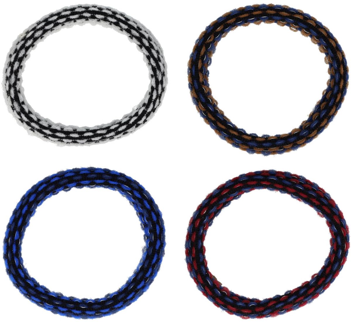 Haarsoires Haarelastieken Basic - Endless - Retro Patroon - Zwart Wit Rood Blauw Bruin - Set van 4 - Eenvoudige Haar Elastieken voor Dagelijks Gebruik