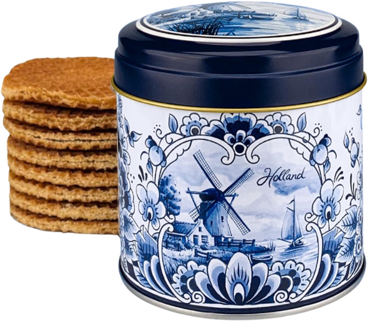 Stroopwafel Blik Holland - Delfts Blauw - Inclusief Stroopwafel - Souvenir