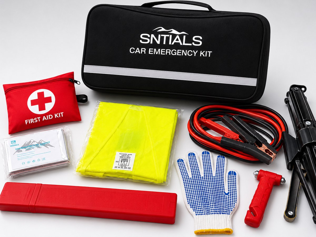 SNTIALS - Nood Kit- Noodpakket - Auto kit - Problemen Auto - Compleet - Betrouwbaar - Startkabel/Gevaren Driehoek/ Hesje - EHBO