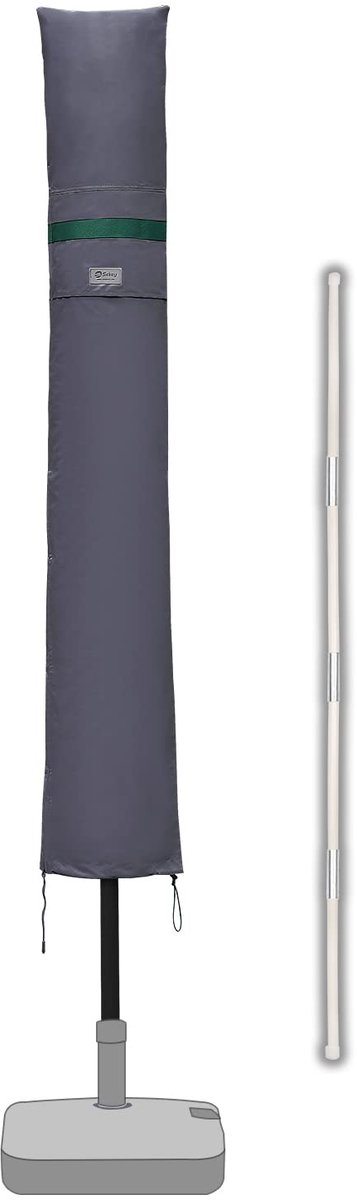 Famanu – Beschermhoes voor parasol, met stang, afdekhoes voor Ø 300 cm parasol, met ventilatieopeningen, tuin, markt, balkon, 100% polyester, waterdicht, donkergrijs.