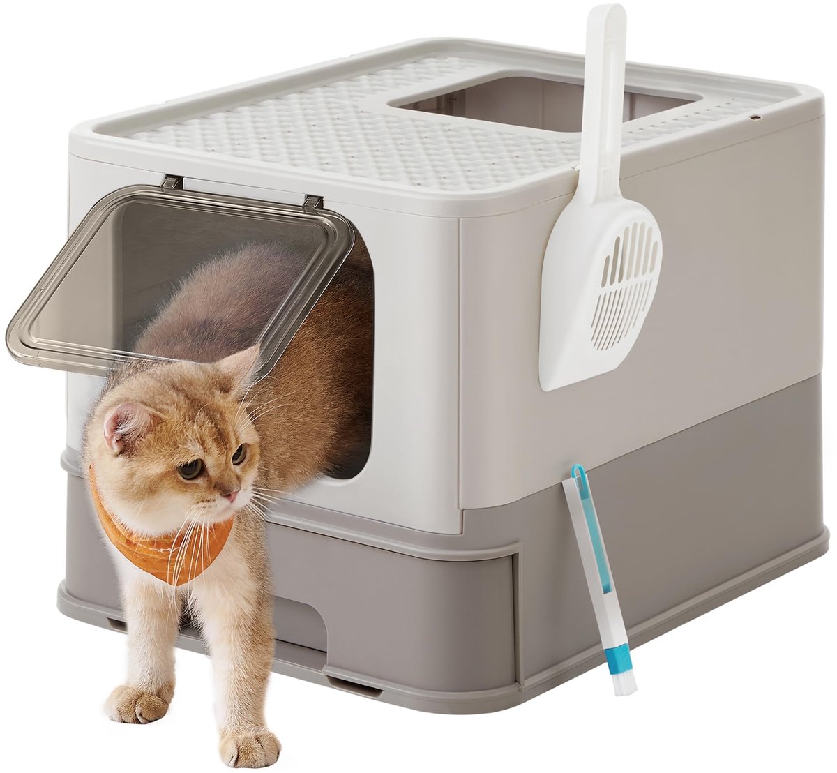 Famanu – Kattenbak met deksel, uitschuifbare lade, lekvrije bodem en schep