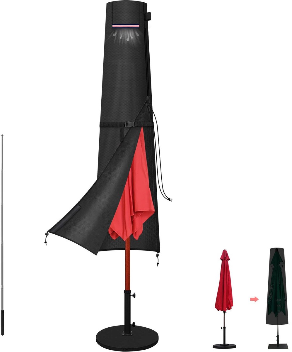 Famanu – Parasolhoes Waterdicht Beschermhoes voor Parasol Ø 2-3m, Parasol Beschermhoes met stang, Tuinparasolhoes, Parasolafdekking, Hoes voor Parasol Buiten, 190x30/50cm