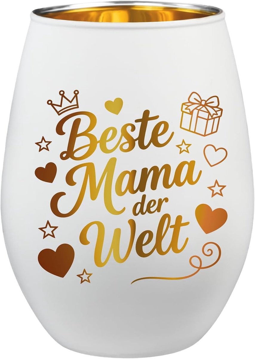Windlicht van glas - Wit - 1 x 1 x 1 cm - Gegraveerd Glas - Cadeau voor Moeders