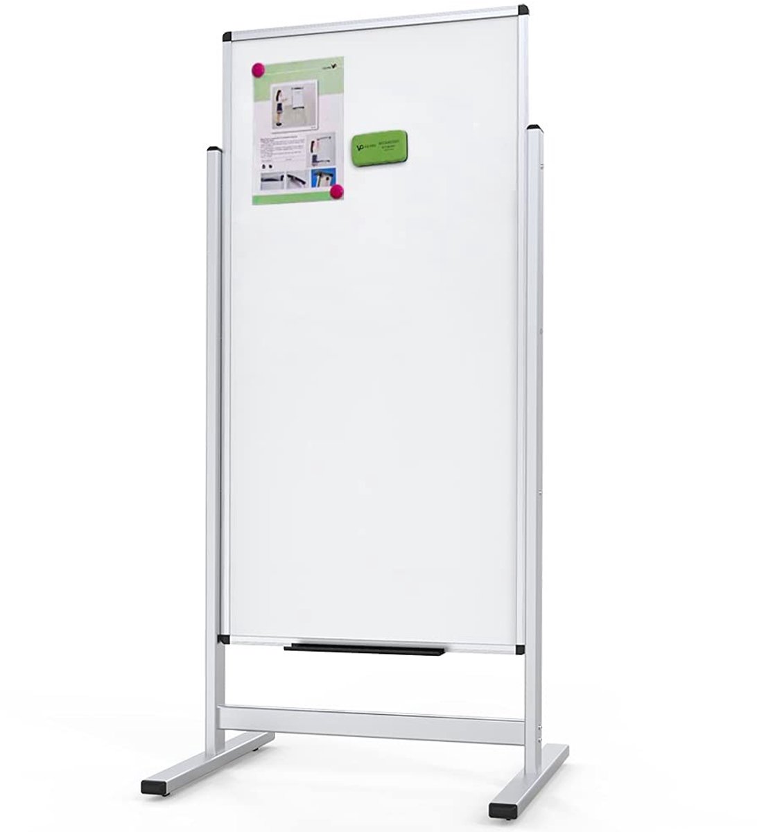 Whiteboardfolie - Aluminium - 1200 x 600 mm - Dubbelzijdig Magnetisch Whiteboard met Standaard - Voor Kantoor en School