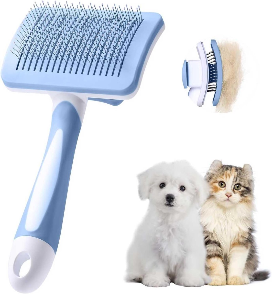 Zachte stoomborstel voor katten - Blauw - Zelfreinigend - Roestvrij Stalen Borstel voor Kleine Honden en Katten