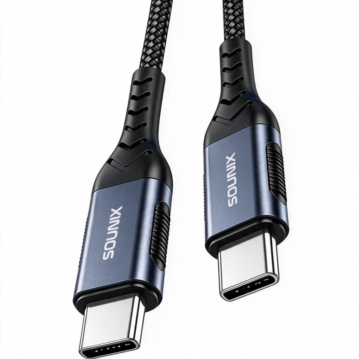 Sounix USB C kabel met E-marker - USB C 3.2 Gen 2 - 20Gbps datakabel - 5A100W Snellader - 2 Meter - Oplaadkabel - Geschikt voor Samsung Macbook iPhone 15 - Nylon - Zwart