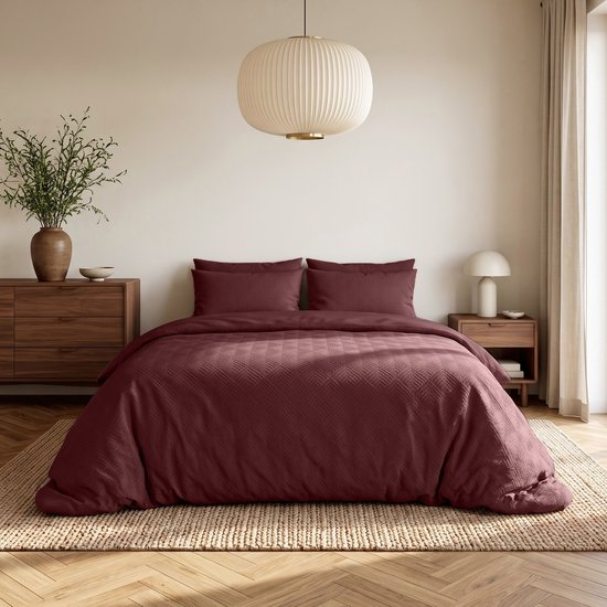 Sleeptime Modern Geo 3D Dekbedovertrek - 200x200/220 cm - Bordeaux van Sleeptime — afbeelding 2