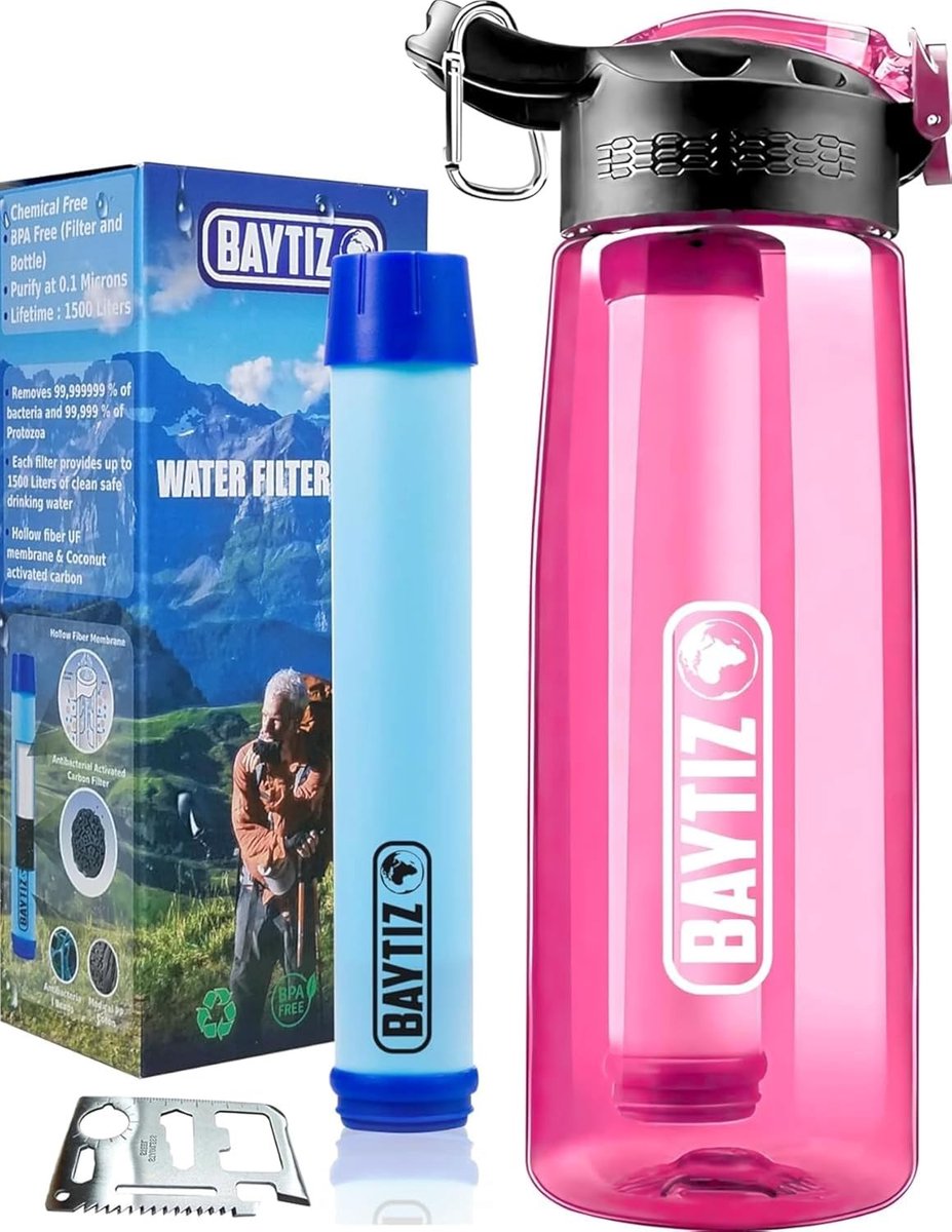 Waterfilter survival - Transparant - 650 ml - BPA-vrije Tritan Drinkfles met Filter voor Outdoor en Reizen